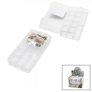 HOMEU HMU-004 ( KÜÇÜK=10X20CM ) ( 10+2 BÖLMELİ & ŞEFFAF ) PLASTİK KUTU ( TAKI ORGANİZERİ & ÇOK AMAÇLI )*24=K