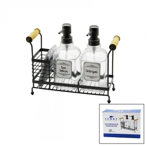 IVORY IVO-SB101 ( METAL STANDLI )  ( 4PCS ) ( CAM SIVI SABUNLUK & DETERJANLIK=2X500ML & SÜNGER ) TEMİZLİK SETİ*24
