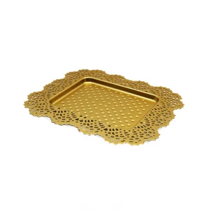 MENNUR MNR-114-A ( KÜÇÜK KARE ) ( GOLD DANTELLİ ) SUNUM TEPSİ PLASTİK*60