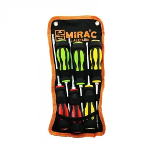 MİRAC ( BEZ ÇANTALI ) ( RENKLİ & KAUÇUK KAPLAMA SAPLI ) ( DARBELİ ) ( 6LI SET ) ( ÇİFT TARAFLI ) TORNAVİDA TAKIMI*36