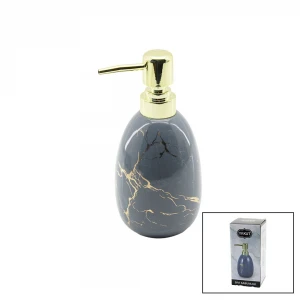 YAKUT-11707 ( DİKEY TOMBUL ) ( GRİ MERMER DESEN ) SERAMİK SIVI SABUNLUK ( GOLD KAPAK )*48