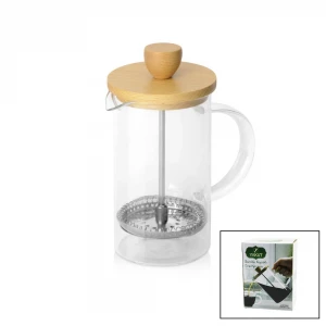 YAKUT-9585 FRENCH PRESS ( 600ML ) ( BAMBU KAPAKLI ) ( CAM ) BİTKİ SÜZGEÇİ*24