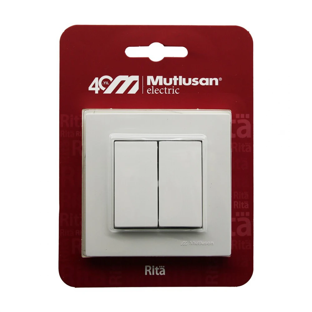 MUTLUSAN RİTA-2220 402 0201( B ) ( BLİSTERLİ & KARTLI ) ( BEYAZ & KOMÜTATÖR & 2Lİ ANAHTAR PRİZ ) VİDALI & ÇERÇEVELİ*12X1
