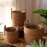 3 LÜ  SET HASIR ORGANİZER SEPET KULPLU