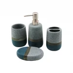 YAKUT-11696 (4 PCS) (OKY.MAVİ & GRİ & KAHVE) SERAMİK BANYO TEMİZLİK SETİ (SIVI & KATI SABUNLUK& DİŞ FIRÇALIK& MACUNLUK)*12